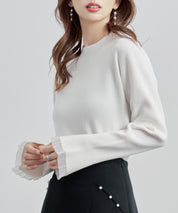 袖口シアフリル付きリブ編みニットトップス
sdp8070 アイボリー