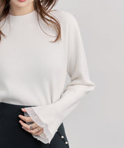 袖口シアフリル付きリブ編みニットトップス
sdp8070 アイボリー