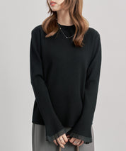 袖口シアフリル付きリブ編みニットトップス
sdp8070 ブラック