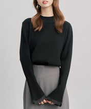 袖口シアフリル付きリブ編みニットトップス
sdp8070 ブラック