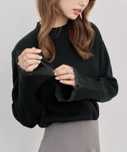 袖口シアフリル付きリブ編みニットトップス
sdp8070 ブラック