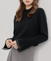 袖口シアフリル付きリブ編みニットトップス
sdp8070 ブラック