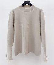 袖口シアフリル付きリブ編みニットトップス
sdp8070 ベージュ