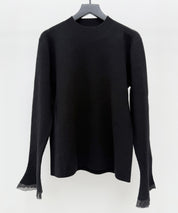 袖口シアフリル付きリブ編みニットトップス
sdp8070 ブラック