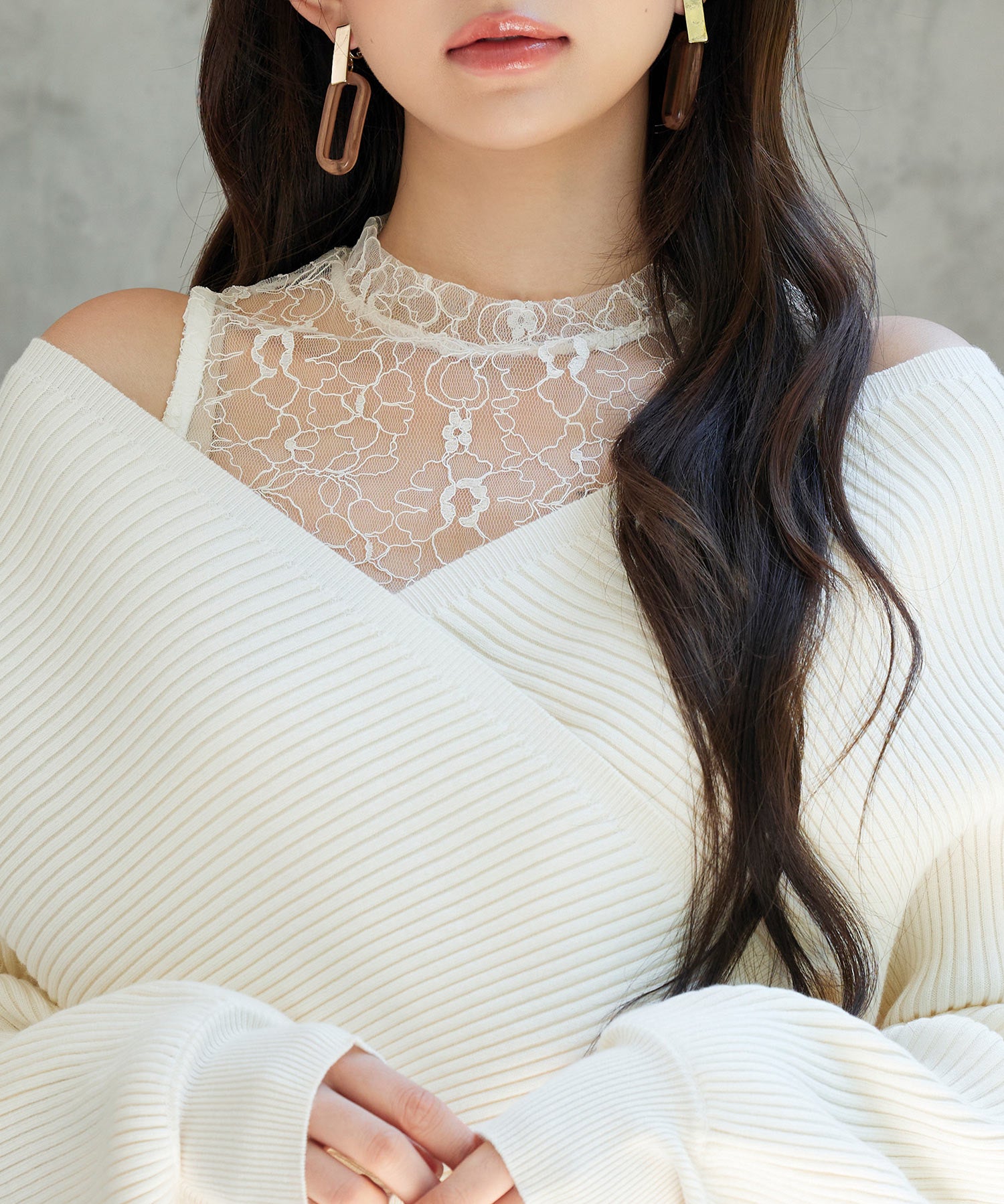 レースドッキングカシュクールニットプルオーバーsdp8072 アイボリー