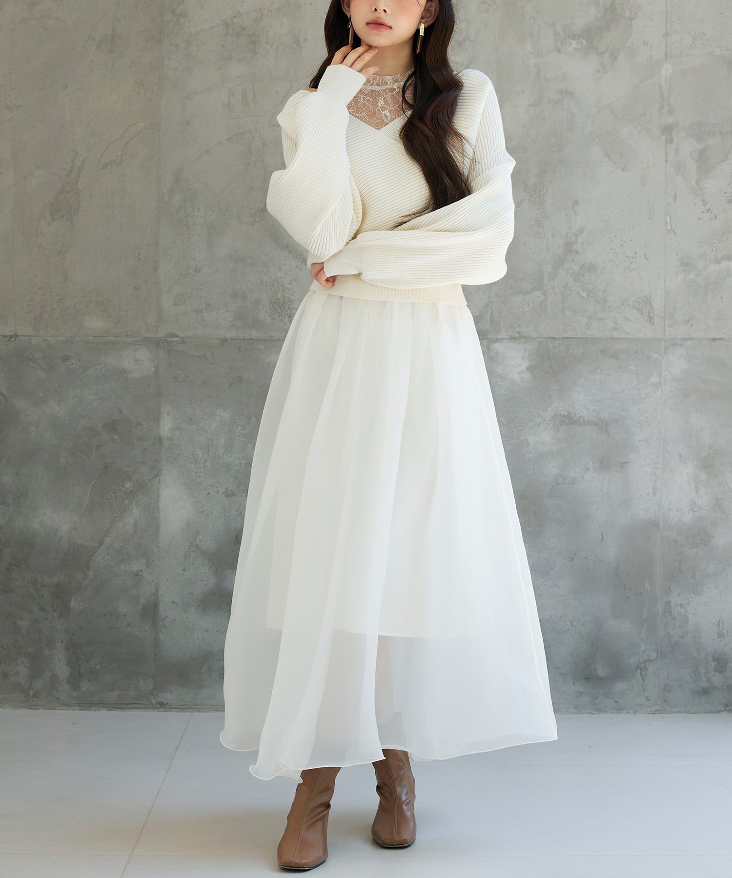 レースドッキングカシュクールニットプルオーバーsdp8072 アイボリー