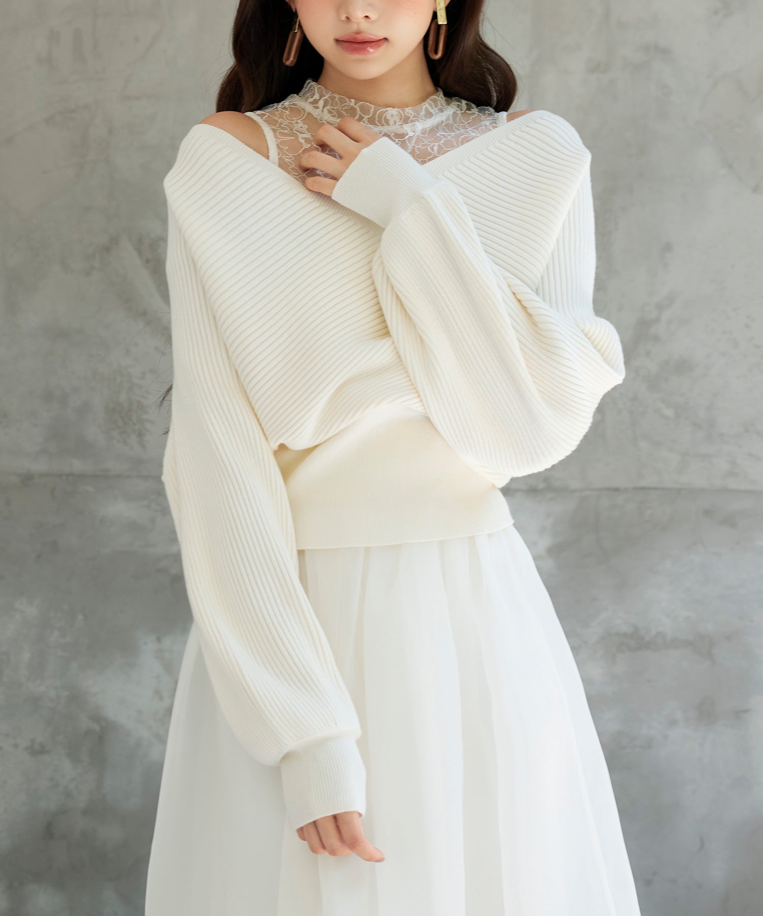 レースドッキングカシュクールニットプルオーバーsdp8072 アイボリー