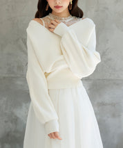 レースドッキングカシュクールニットプルオーバーsdp8072 アイボリー