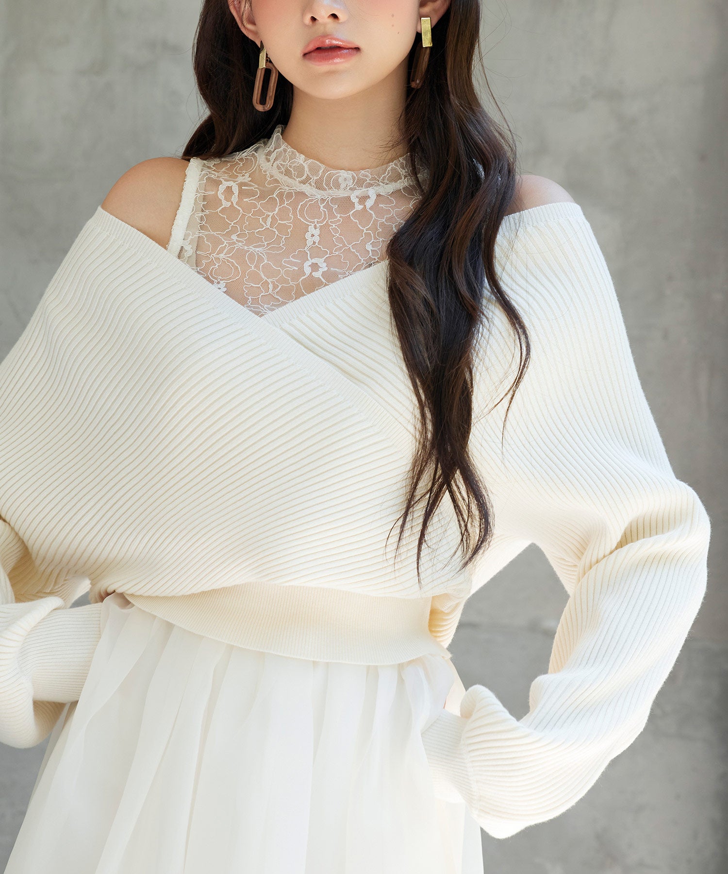 レースドッキングカシュクールニットプルオーバーsdp8072 アイボリー