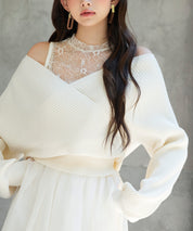 レースドッキングカシュクールニットプルオーバーsdp8072 アイボリー