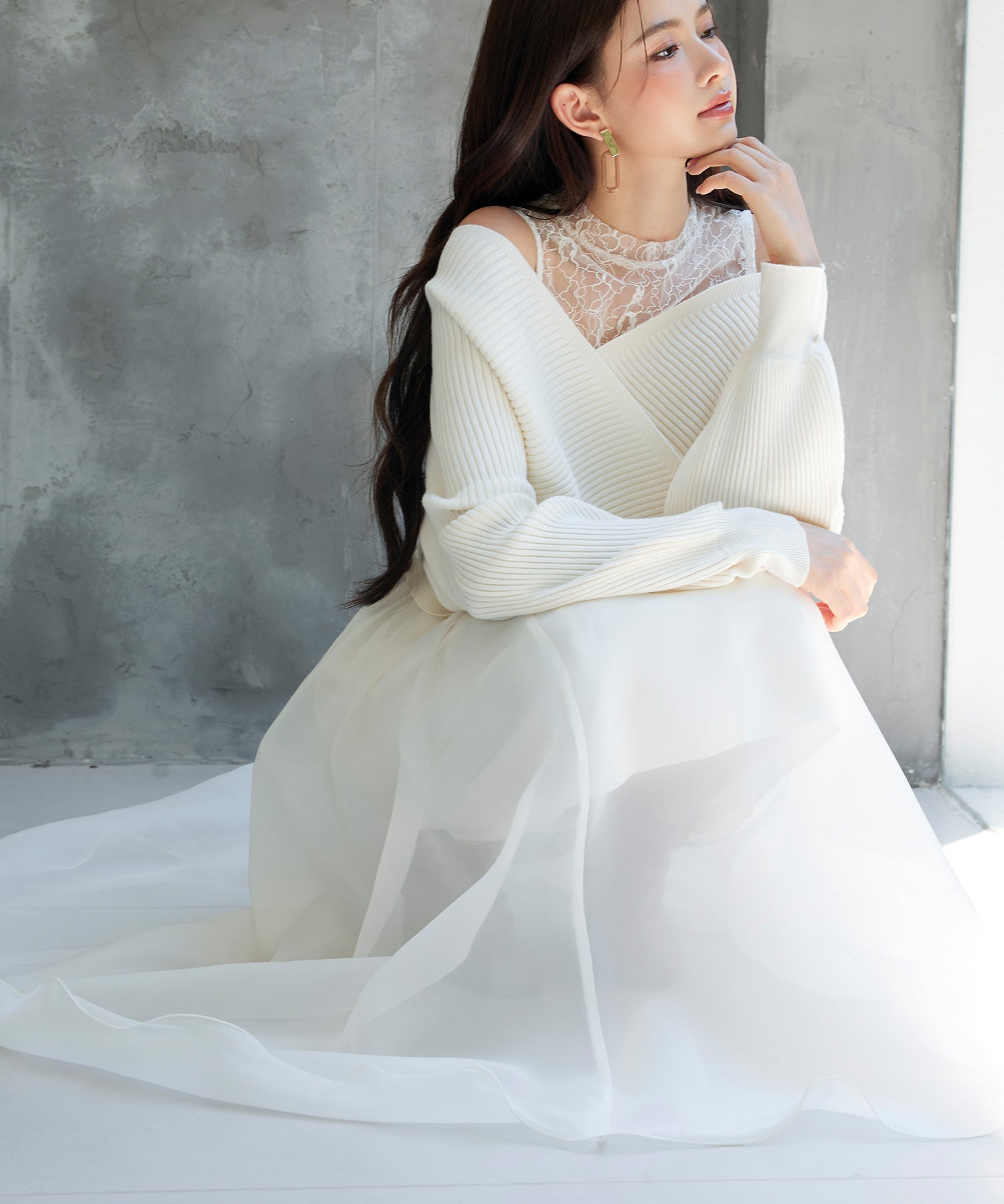 レースドッキングカシュクールニットプルオーバーsdp8072 アイボリー