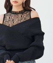 レースドッキングカシュクールニットプルオーバーsdp8072 ブラック