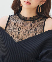 レースドッキングカシュクールニットプルオーバーsdp8072 ブラック