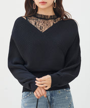 レースドッキングカシュクールニットプルオーバーsdp8072 ブラック