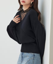 レースドッキングカシュクールニットプルオーバーsdp8072 ブラック