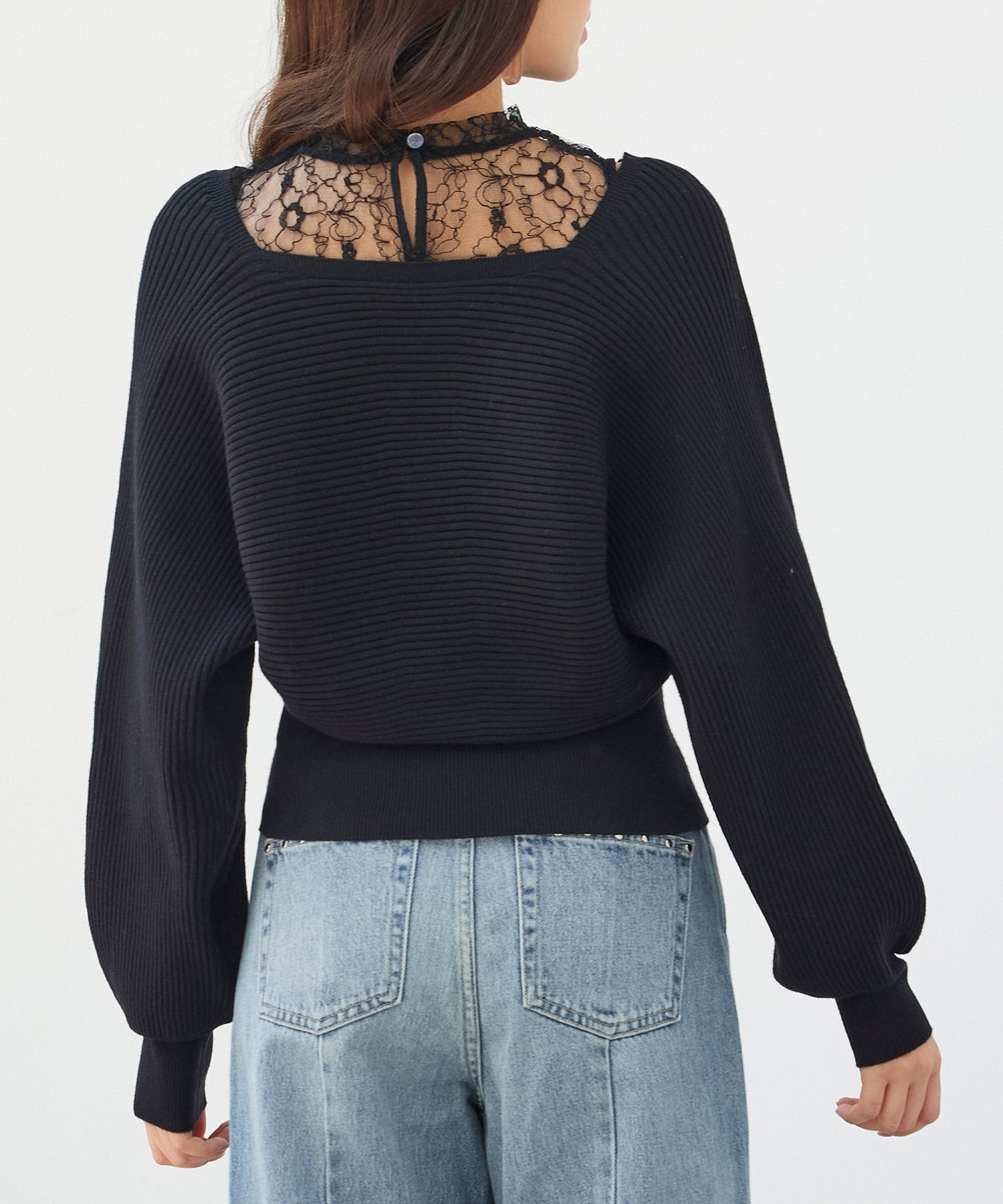 レースドッキングカシュクールニットプルオーバーsdp8072 ブラック