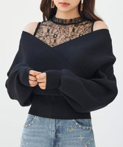 レースドッキングカシュクールニットプルオーバーsdp8072 ブラック