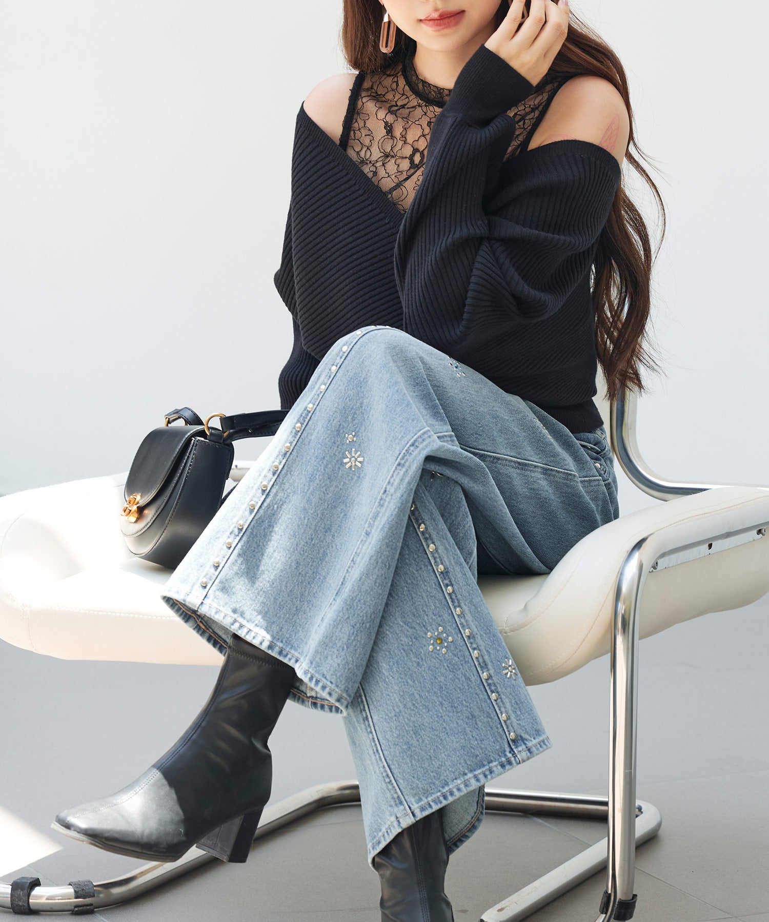 レースドッキングカシュクールニットプルオーバーsdp8072 ブラック