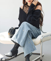 レースドッキングカシュクールニットプルオーバーsdp8072 ブラック