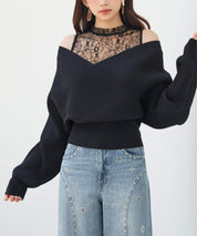 レースドッキングカシュクールニットプルオーバーsdp8072 ブラック