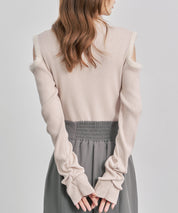 カットアウェイ・ショルダーボトルネックリブニットsdp8073 ピンクベージュ