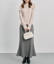 カットアウェイ・ショルダーボトルネックリブニットsdp8073 ピンクベージュ