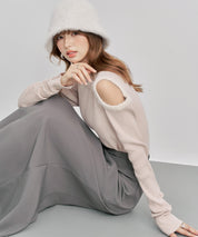 カットアウェイ・ショルダーボトルネックリブニットsdp8073 ピンクベージュ