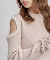 カットアウェイ・ショルダーボトルネックリブニットsdp8073 ピンクベージュ