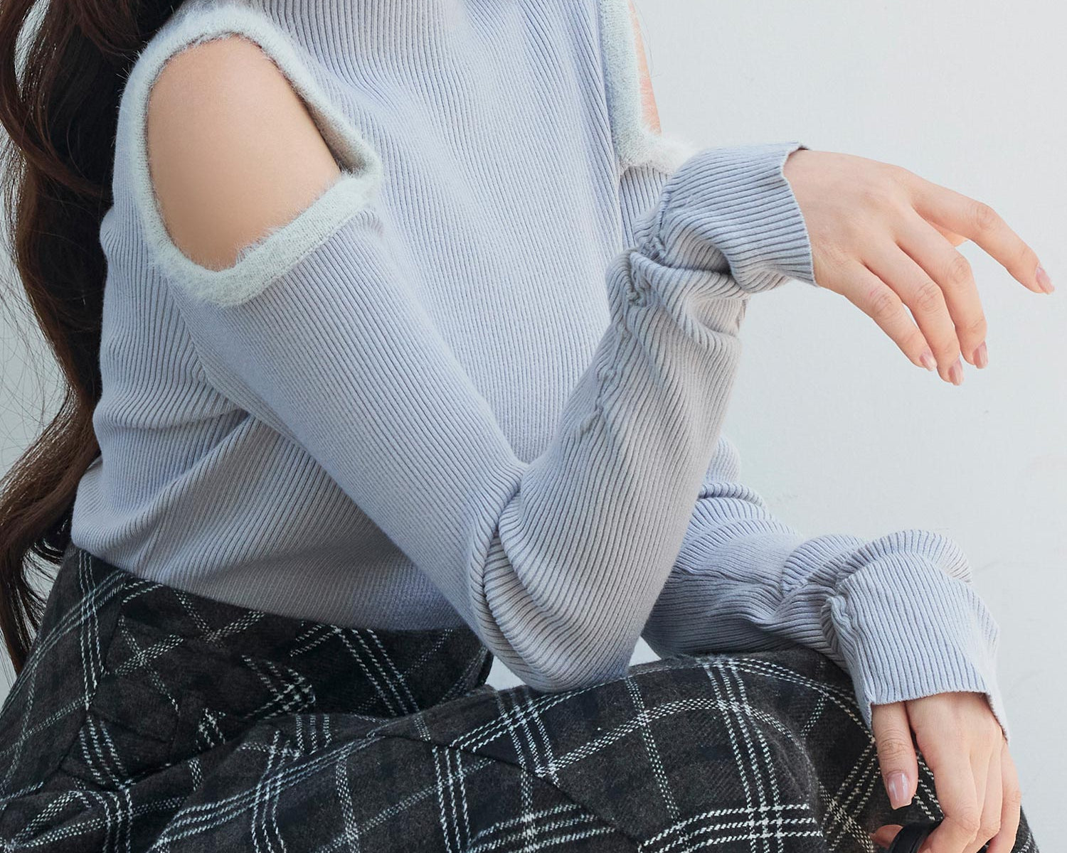 カットアウェイ・ショルダーボトルネックリブニットsdp8073 グレー