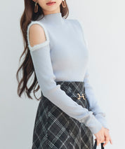 カットアウェイ・ショルダーボトルネックリブニットsdp8073 グレー