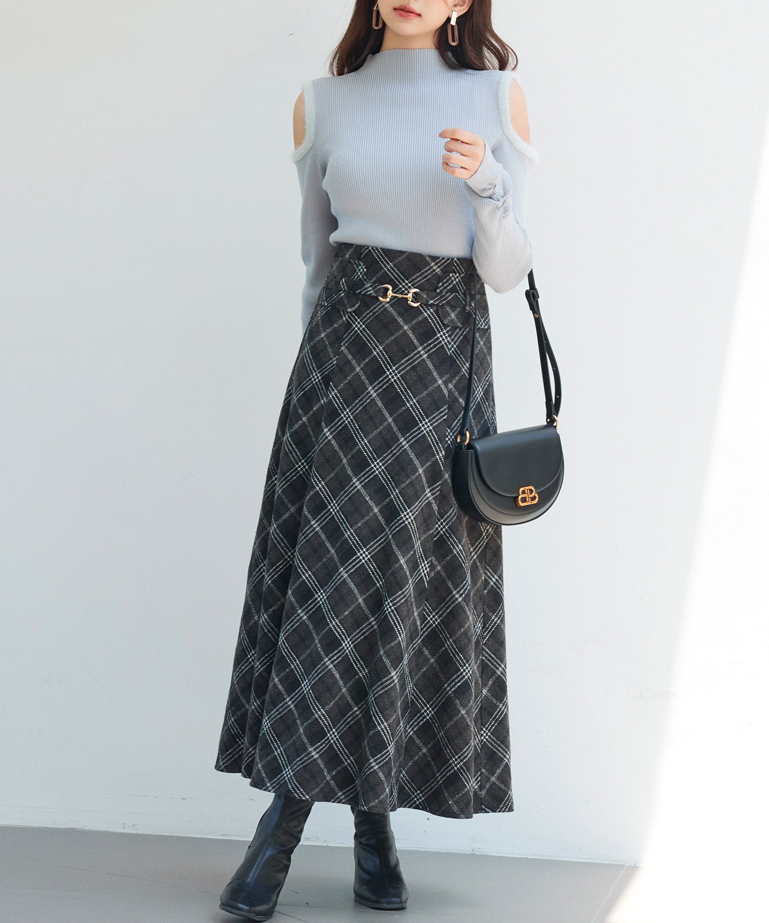 カットアウェイ・ショルダーボトルネックリブニットsdp8073 グレー