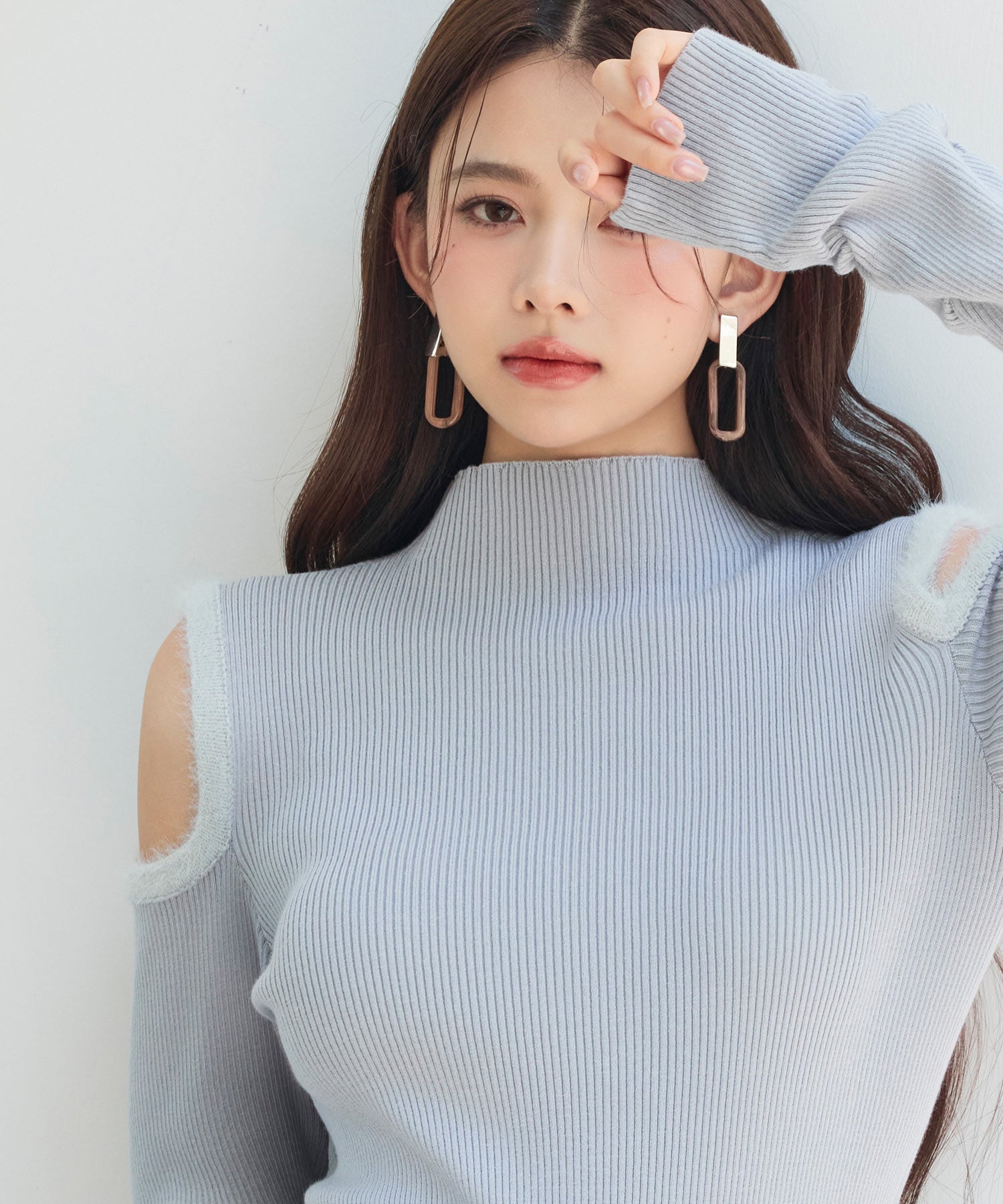 カットアウェイ・ショルダーボトルネックリブニットsdp8073 グレー