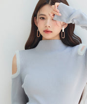 カットアウェイ・ショルダーボトルネックリブニットsdp8073 グレー