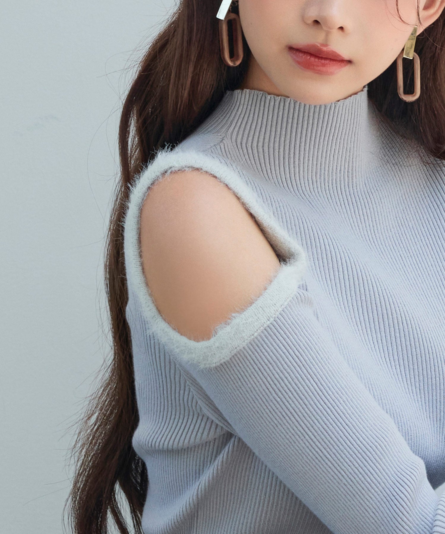 カットアウェイ・ショルダーボトルネックリブニットsdp8073 グレー