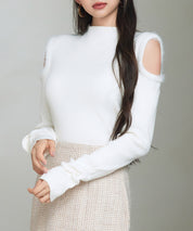 カットアウェイ・ショルダーボトルネックリブニットsdp8073 アイボリー
