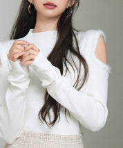 カットアウェイ・ショルダーボトルネックリブニットsdp8073 アイボリー