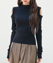 カットアウェイ・ショルダーボトルネックリブニットsdp8073 ブラック