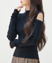 カットアウェイ・ショルダーボトルネックリブニットsdp8073 ブラック