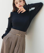 カットアウェイ・ショルダーボトルネックリブニットsdp8073 ブラック