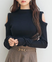 カットアウェイ・ショルダーボトルネックリブニットsdp8073 ブラック