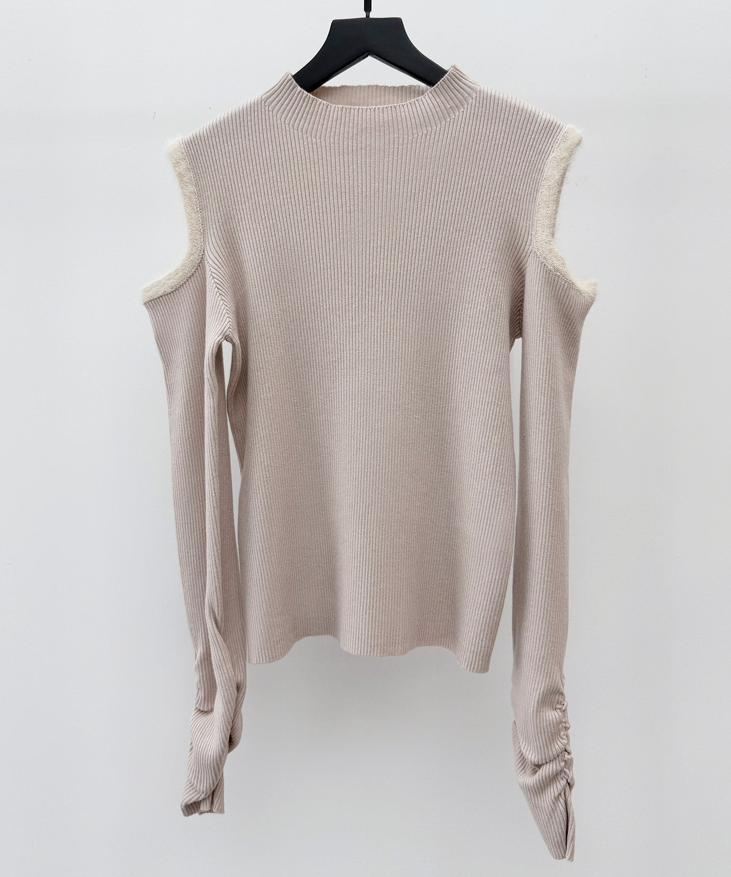 カットアウェイ・ショルダーボトルネックリブニットsdp8073 ピンクベージュ