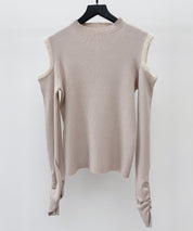 カットアウェイ・ショルダーボトルネックリブニットsdp8073 ピンクベージュ