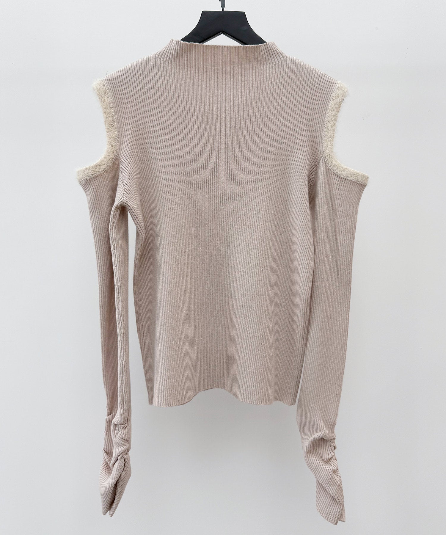 カットアウェイ・ショルダーボトルネックリブニットsdp8073 ピンクベージュ