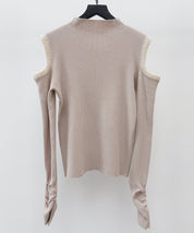 カットアウェイ・ショルダーボトルネックリブニットsdp8073 ピンクベージュ