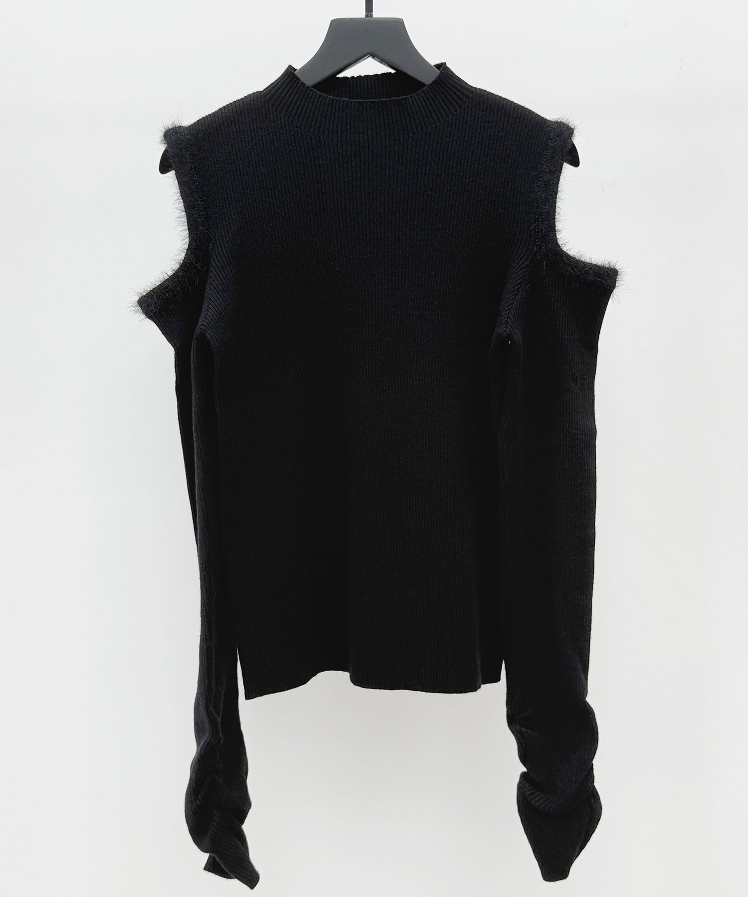 カットアウェイ・ショルダーボトルネックリブニットsdp8073 ブラック