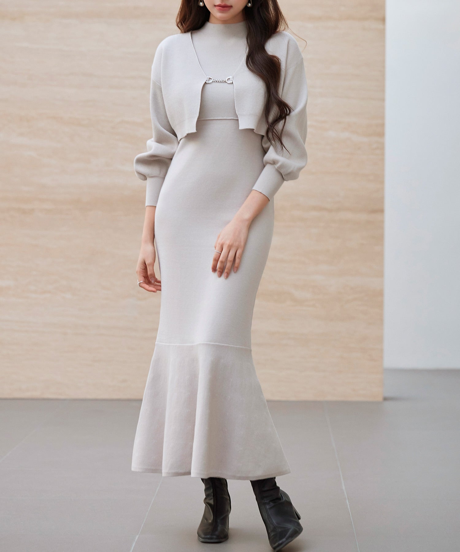 アンサンブル・マーメイドニットワンピースsdp8074 ベージュ