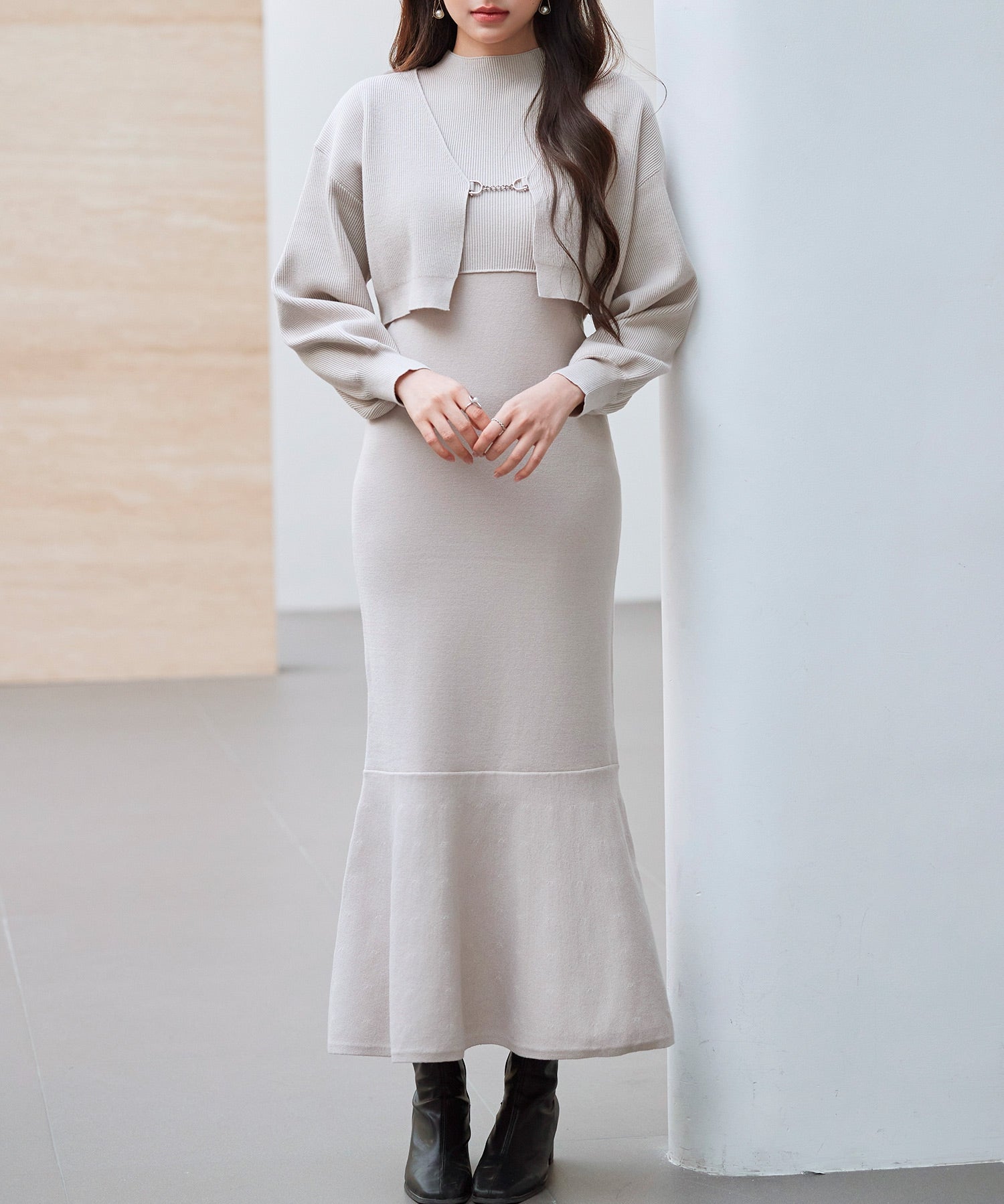 アンサンブル・マーメイドニットワンピースsdp8074 ベージュ