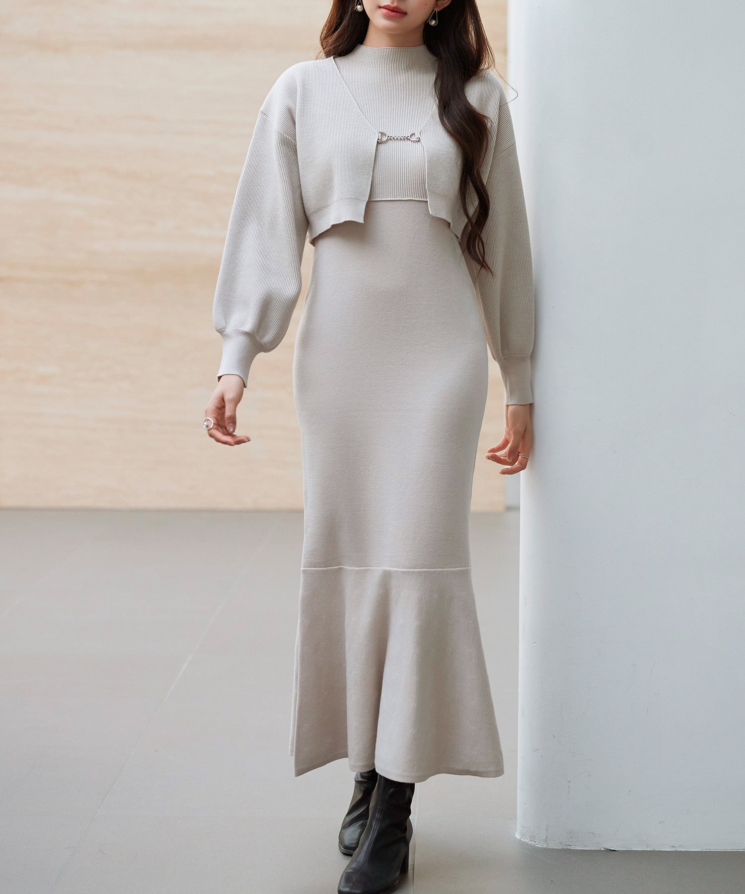 アンサンブル・マーメイドニットワンピースsdp8074 ベージュ