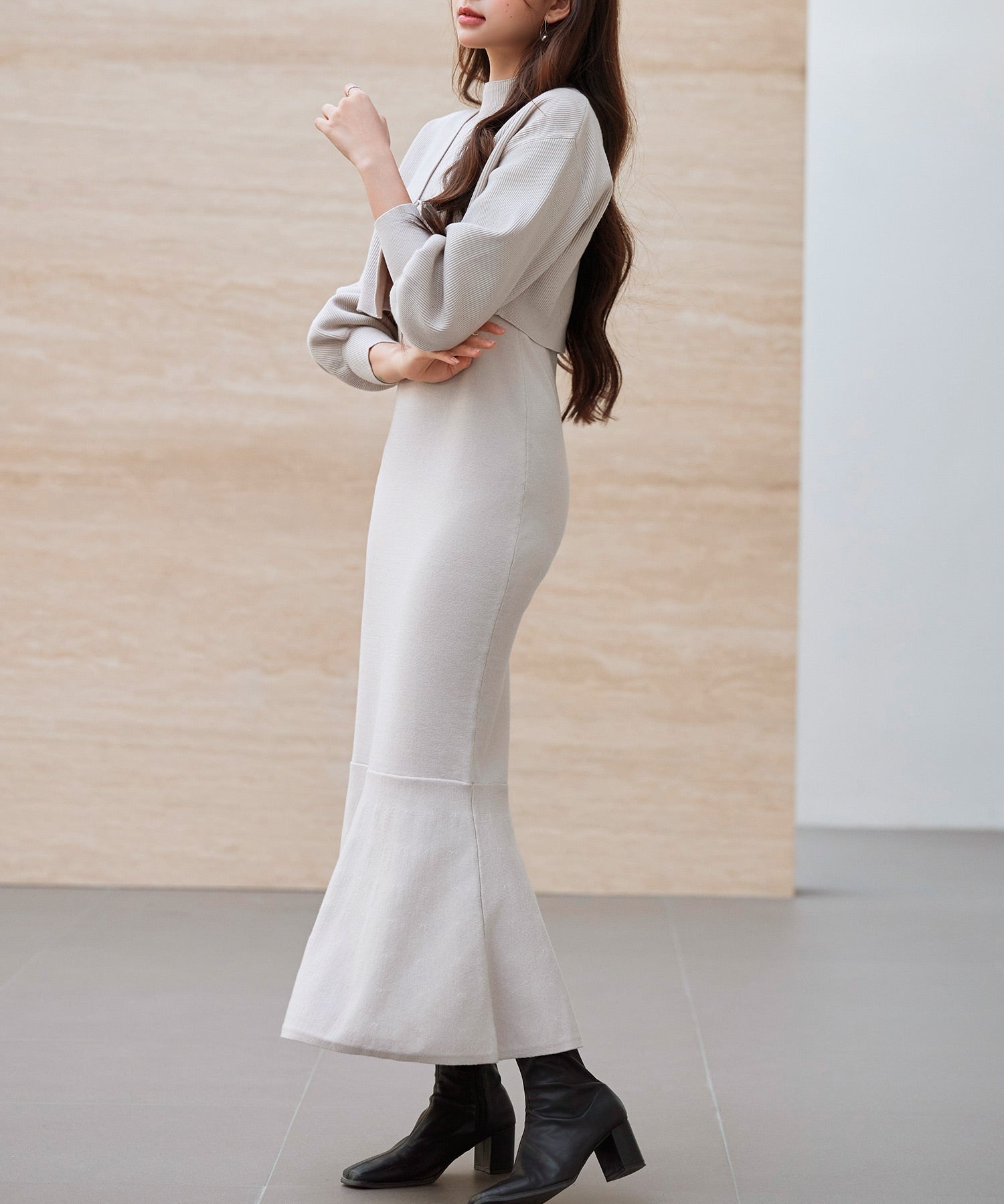 アンサンブル・マーメイドニットワンピースsdp8074 ベージュ