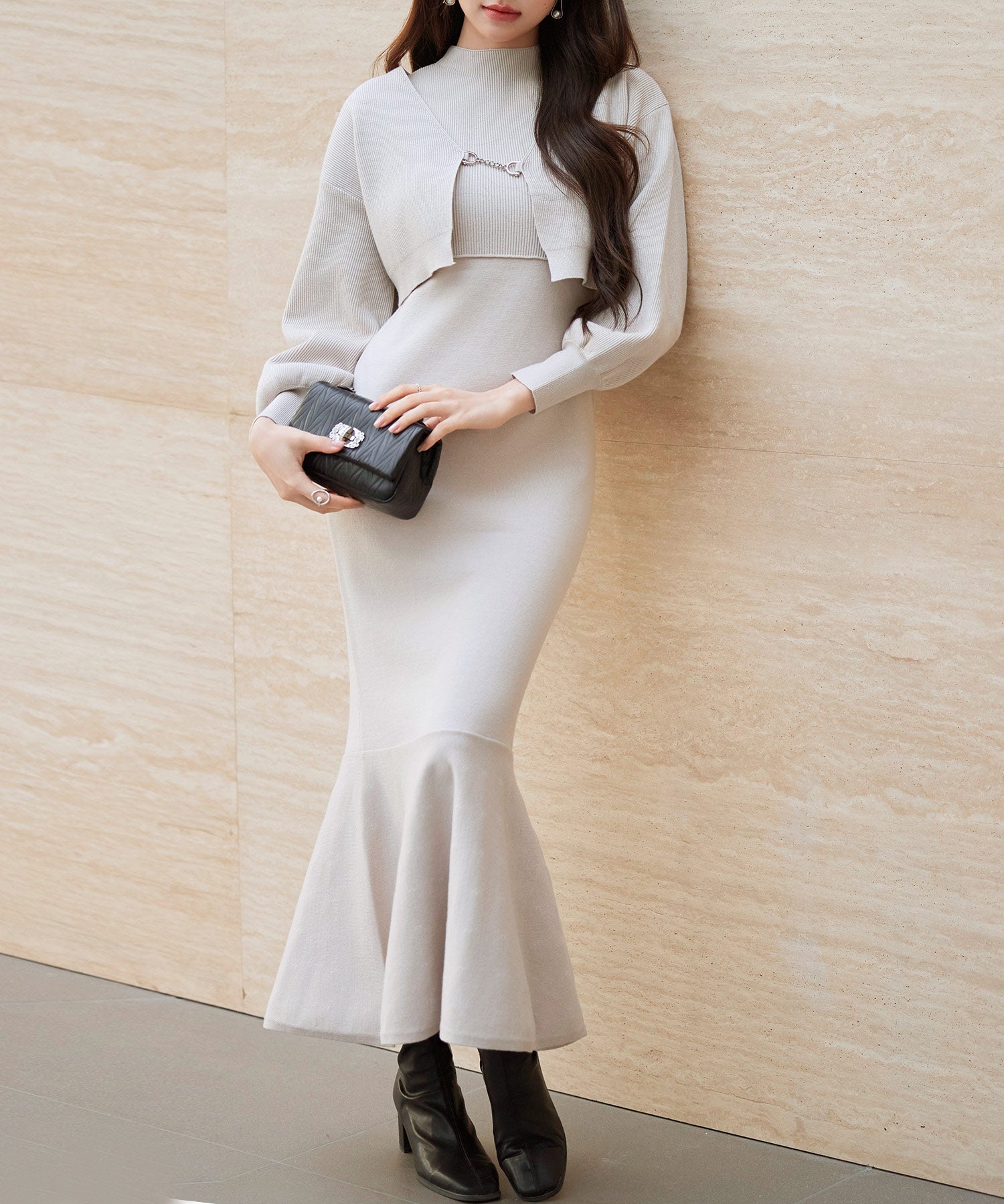 アンサンブル・マーメイドニットワンピースsdp8074 ベージュ